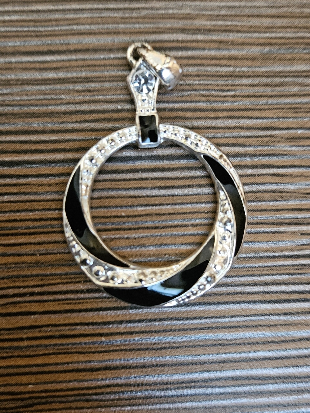 Silver & Black Enamel Circle Necklace Pendant